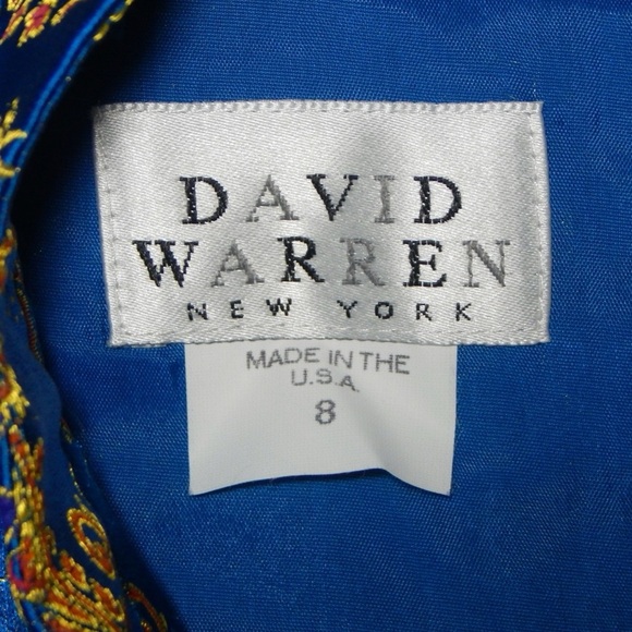 David Warren Vintage 90s Cheongsam Asian Dress Size 8 M Blue Gold Red Floral - Picture 5 of 11